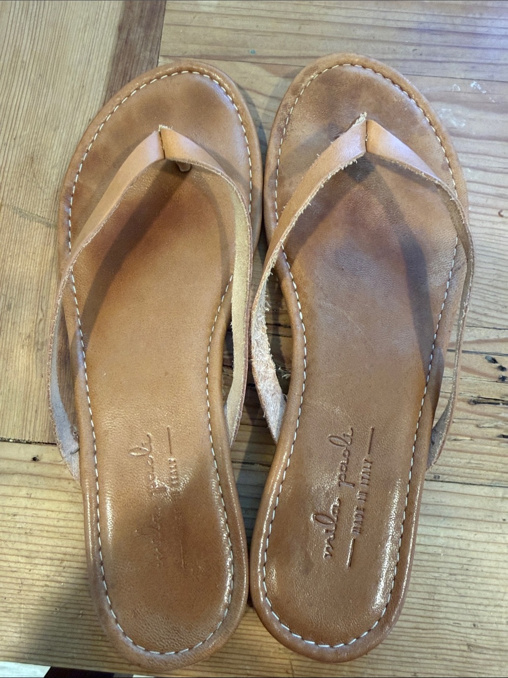 Mila Paoli Tan Leather Thong Sandals